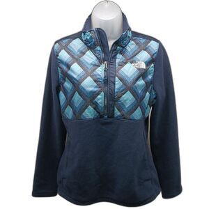 The North Face 1/4 Zip Pullover Fleece Blue Geometric/Taran Front. Woman's M.